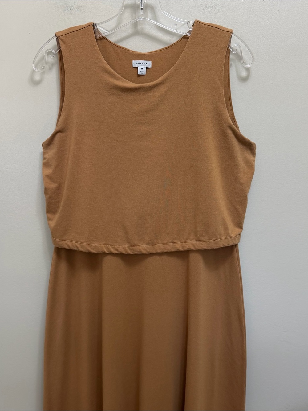 Cuyana Asymmetrical Overlay Dress Tie Back Organic Pima Cotton Camel Tan Size M - Picture 4 of 12